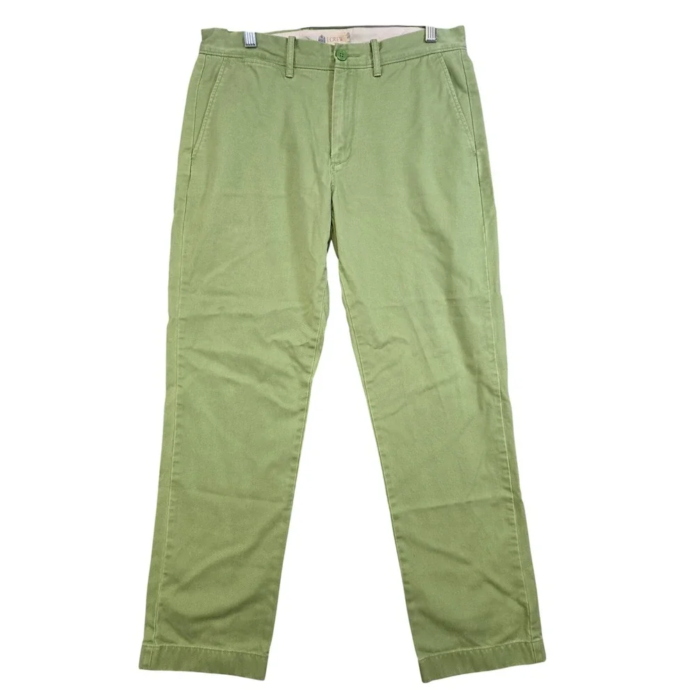 J.Crew Mens 32 Sage Green Cotton Straight Leg Chino Pants Preppy Classic